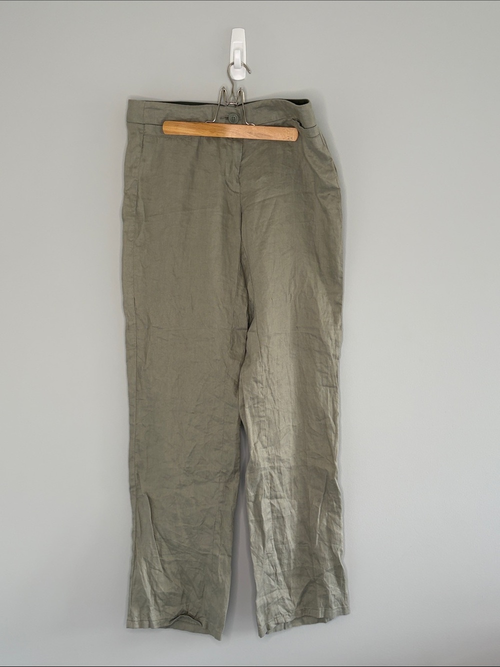 Sandwich Women's Olive Green Line Straight Trousers Size 36 Quiet Luxury Linen